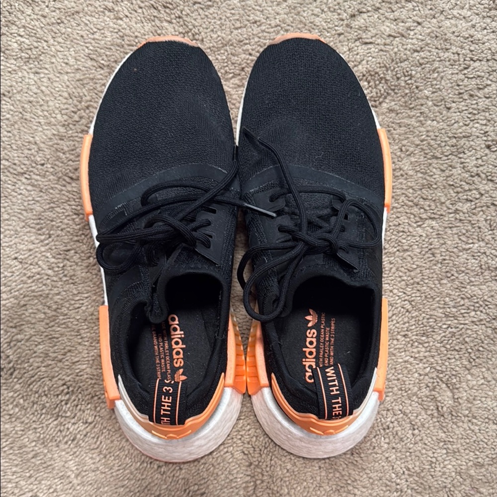 Adidas Black and Orange Low-Top Sneakers with Lace-Up Design